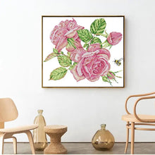Load image into Gallery viewer, Pink Roses Flower Pattern Cross Stitch Kit – DIY Embroidery Craft for Home Decor
