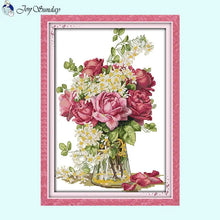 Load image into Gallery viewer, Raging Flowers Rose Vase Pattern 14CT Cross Stitch - AIMDIY
