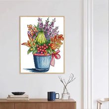 Load image into Gallery viewer, Red Berry Flower Basket Floral Pattern Cross Stitch 14CT - AIMDIY
