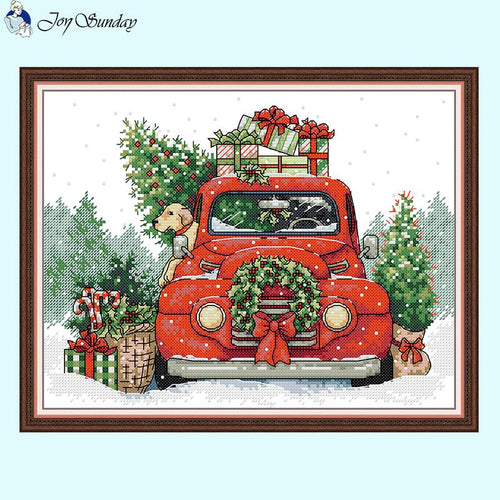 Red Car Christmas Cross Stitch Kit - AIMDIY