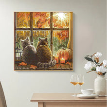 Load image into Gallery viewer, Cats on the Windowsill – DIY Cross Stitch Kit with Stamped Canvas
