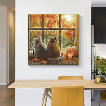 Load image into Gallery viewer, Cats on the Windowsill – DIY Cross Stitch Kit with Stamped Canvas
