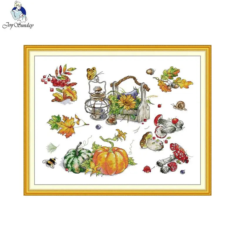 Joy Sunday Autumn Pumpkin Cross Stitch Kit – 11CT/14CT/16CT Printed Aida Fabric for DIY Embroidery & Fall Home Decor