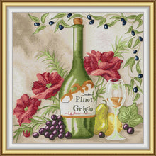 Load image into Gallery viewer, White Wine Cross Stitch Kit – Counted 11CT/14CT/16CT Aida Fabric DIY Embroidery for Kitchen or Wine Decor

