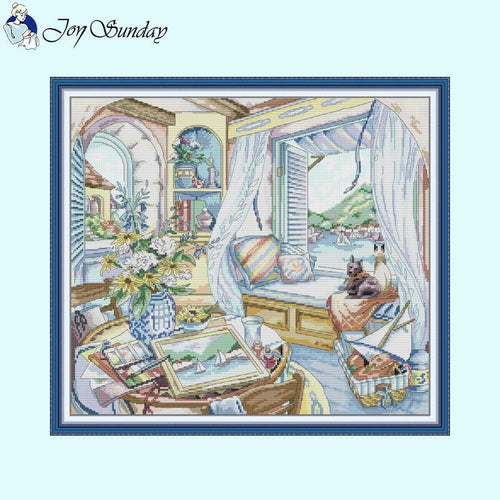 Scenery in front of the Window Stamped Cross Stitch - AIMDIY