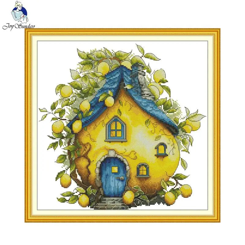 Joy Sunday Cottage Series Cross Stitch Kit – Printed Aida 11CT/14CT/16CT DIY Embroidery Set