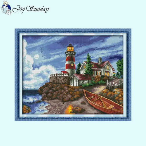 Seaside Lighthouse Scenery Pattern Cross Stitch Kit - AIMDIY