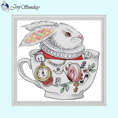 Teacup Rabbit Cartoon Animal Pattern Cross Stitch Kits - AIMDIY