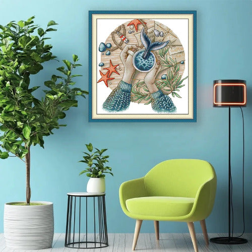 Wonderful World Cross Stitch Kit - Printed Aida & DMC Threads | Beginner Needlecraft