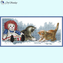 Load image into Gallery viewer, Cats and Dolls Cross Stitch Kit – Cute Animal Embroidery Pattern
