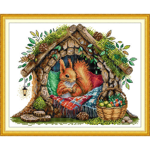 The Squirrel's Home Embroidery Kit - Woodland Animal DIY Cross Stitch Set