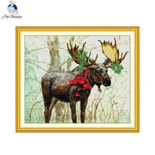Load image into Gallery viewer, Finished Joy Sunday Christmas Deer Cross Stitch Pattern for Holiday Décor
