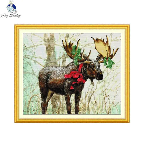Finished Joy Sunday Christmas Deer Cross Stitch Pattern for Holiday Décor