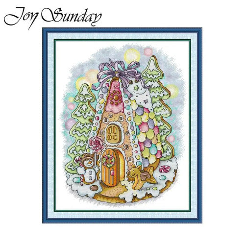 Finished Christmas Gingerbread House Cross Stitch by Joy Sunday