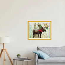 Load image into Gallery viewer, Christmas Deer Cross Stitch Kit displayed as framed home decoration or gift
