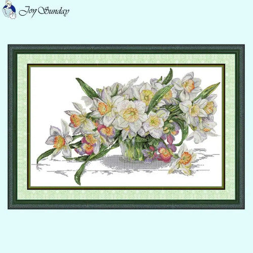 Daffodil Flower Embroidery Kit - Spring Floral Cross Stitch Set with Printed Canvas