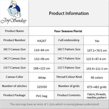 Load image into Gallery viewer, Product information table for Four Seasons Florist with details on canvas sizes, embroidery, and product packaging.

