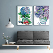 Load image into Gallery viewer, Finished hydrangea cross stitch wall art home décor
