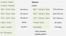 Load image into Gallery viewer, Joy Sunday Wisteria Cross Stitch Kit Contents – Fabric, Threads, Chart
