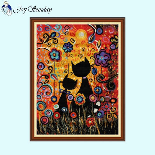 Main image of JoySunday Gouache Cat Cross Stitch Kit