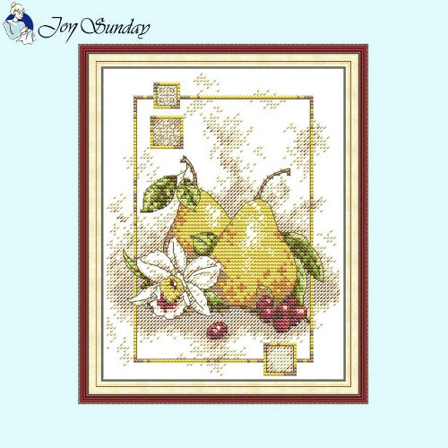 Joy Sunday pears still life cross stitch kit main image
