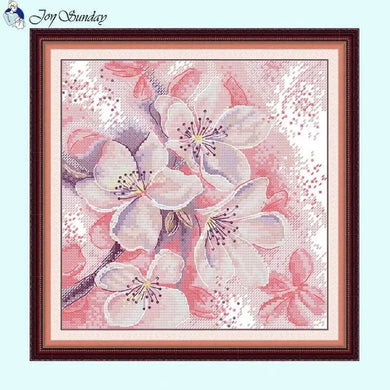 DIY Pink Peach Blossom Floral Cross Stitch Kit with Handmade Needlework for Beginners