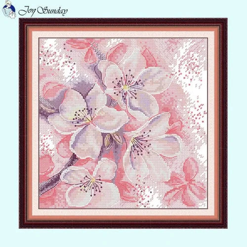 DIY Pink Peach Blossom Floral Cross Stitch Kit with Handmade Needlework for Beginners