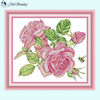 Pink Roses Flower Pattern Cross Stitch Kit for DIY Embroidery Craft