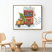 Load image into Gallery viewer, Framed artwork of a festive truck with Santa Claus in a living room setting.

