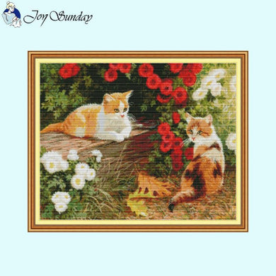 Two Kittens in the Garden Cross Stitch Kit – beginner DIY embroidery from AIMDIY