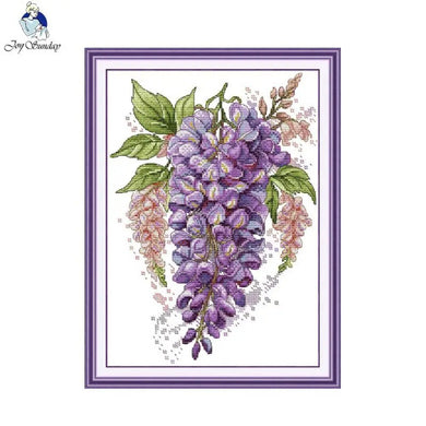 Finished Wisteria Cross Stitch Pattern by Joy Sunday – Floral Wall Art