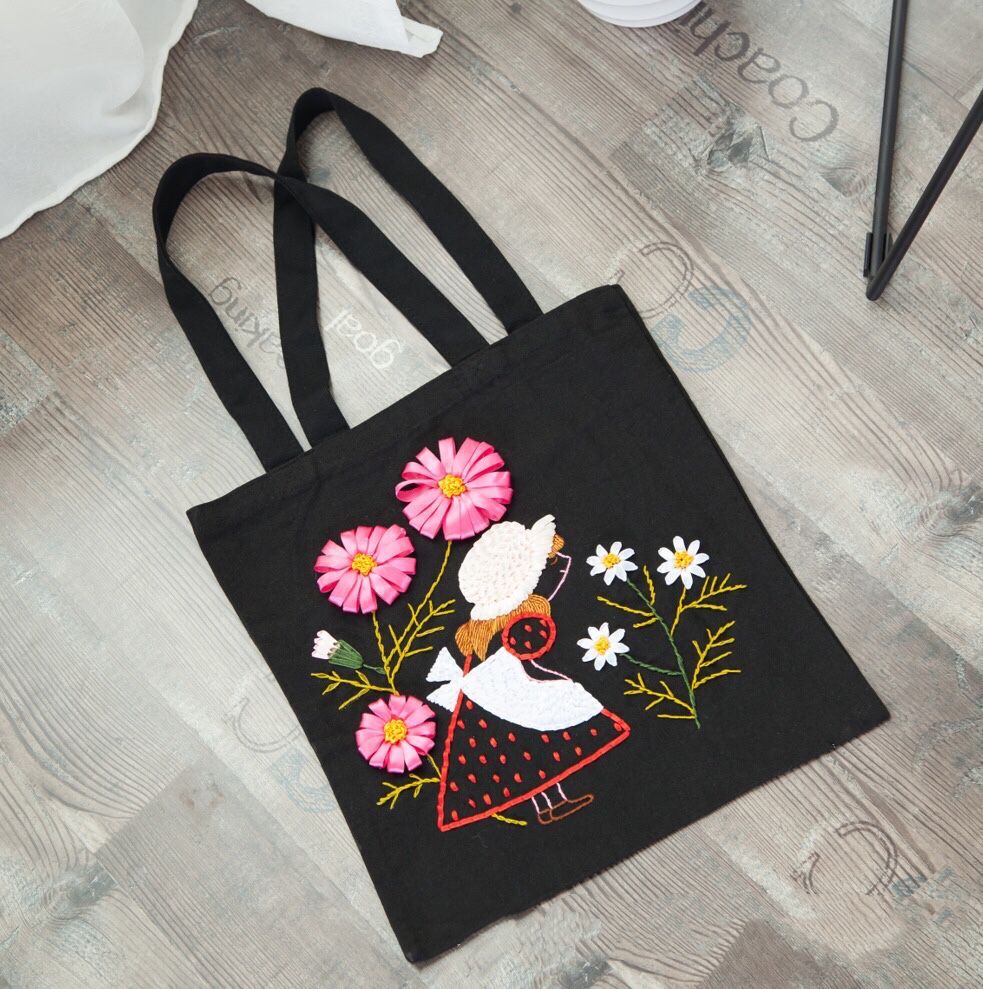 Embroidery Canvas Bag Kit DIY Adult Handmade Beginner Material Bag Young Girl - AIMDIY