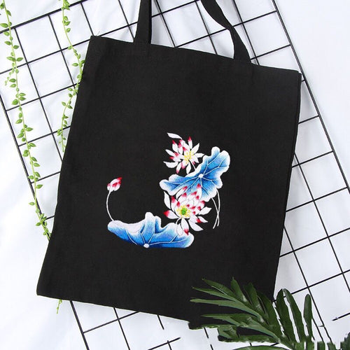 Embroidery Canvas Bag Kit DIY Adult Handmade Beginner Material Bag Lotus Lotus Pond - AIMDIY