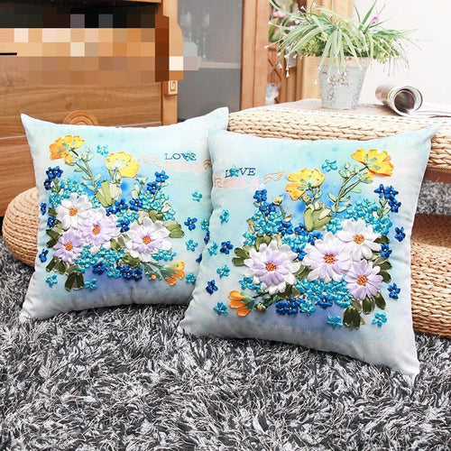New Ribbon Embroidered Pillow Case Couple Cartoon Car Pillow Wedding Printing Handmade Pillow Cushion Cover - AIMDIY