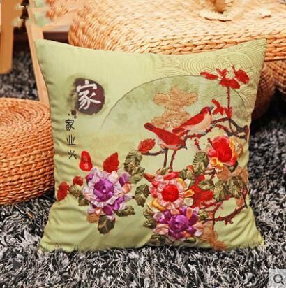 New Ribbon Embroidered Throw Pillow Pillow Case Couple Car Pillow Wedding Printing Cross Stitch Pillow Cushion Cover - AIMDIY