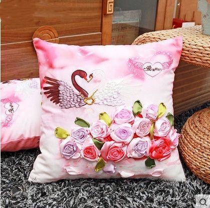 New style cross stitch ribbon embroidery living room couple cartoon car pillow wedding printing - AIMDIY