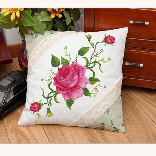 Printing Cross Stitch Couple Wedding Cartoon Car Pillow Throw Pillow Cushion Cover Rose - AIMDIY