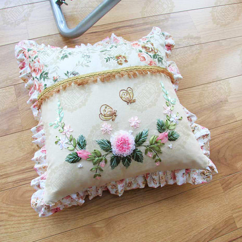 Ribbon Embroidery DIY Cross Stitch Cushion Pillowcase - AIMDIY